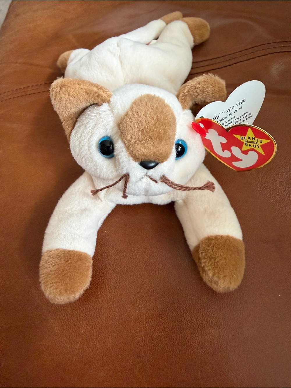 TY NWT Snip Beanie Baby Cream and Brown Cat Plush